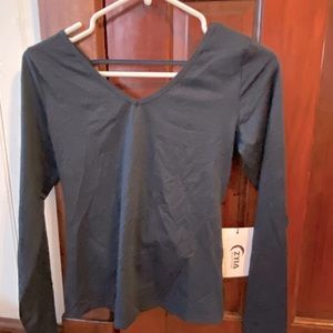 NEW ZYIA Active V Back Vibe Long Sleeve Top in Navy